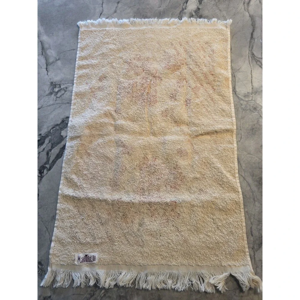 Vintage Cannon Floral Hand Towel Orange Brown Retro Diagonal Stripe Fringe 70s